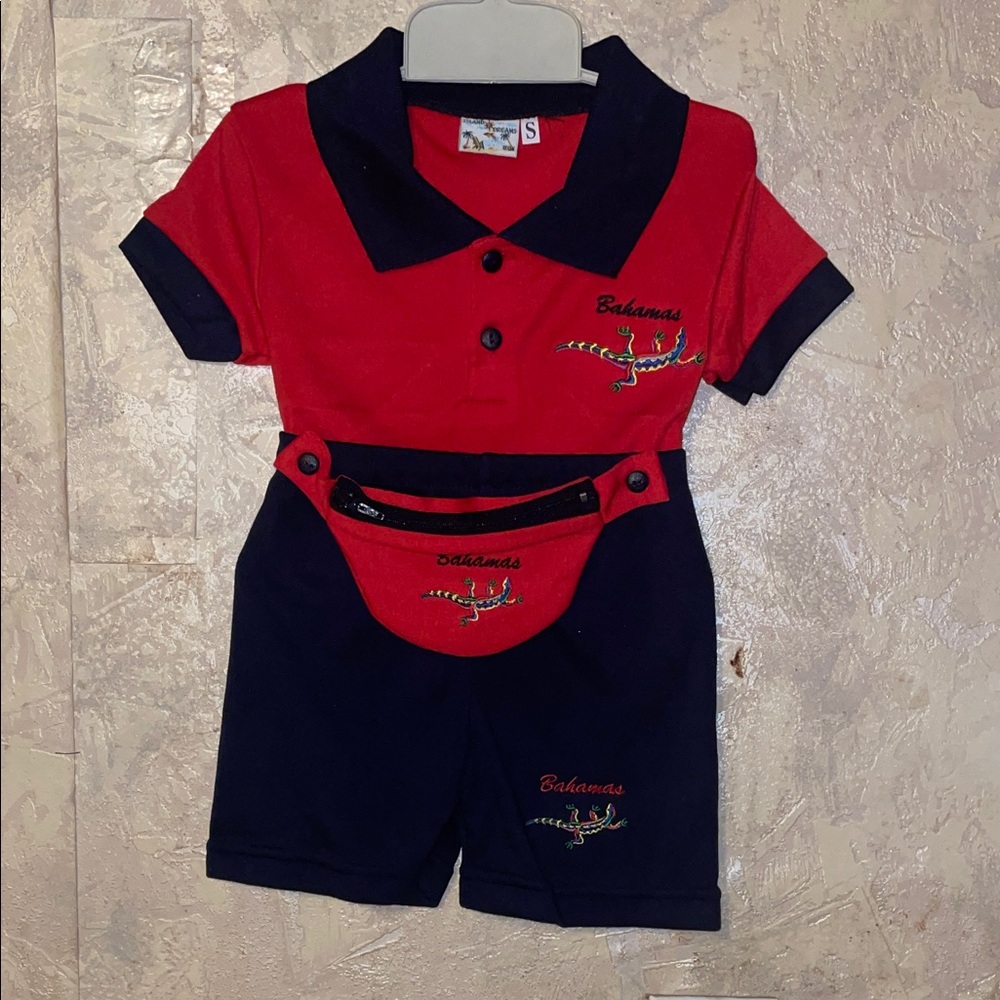 Red & blue island dreams short set (s)(12-18mos)